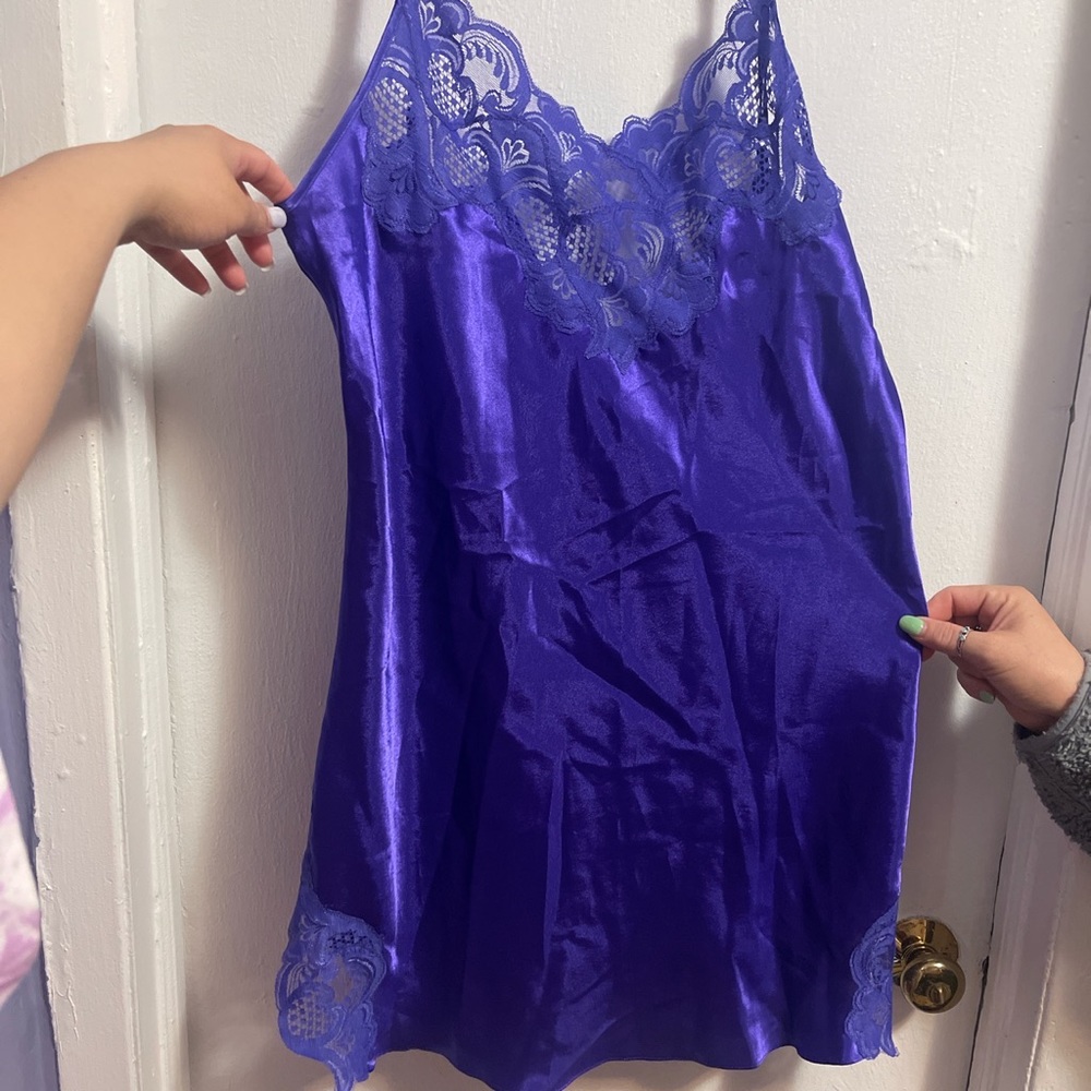 Purple Victoria Secret Satin Lace Slip Dress. Size Large